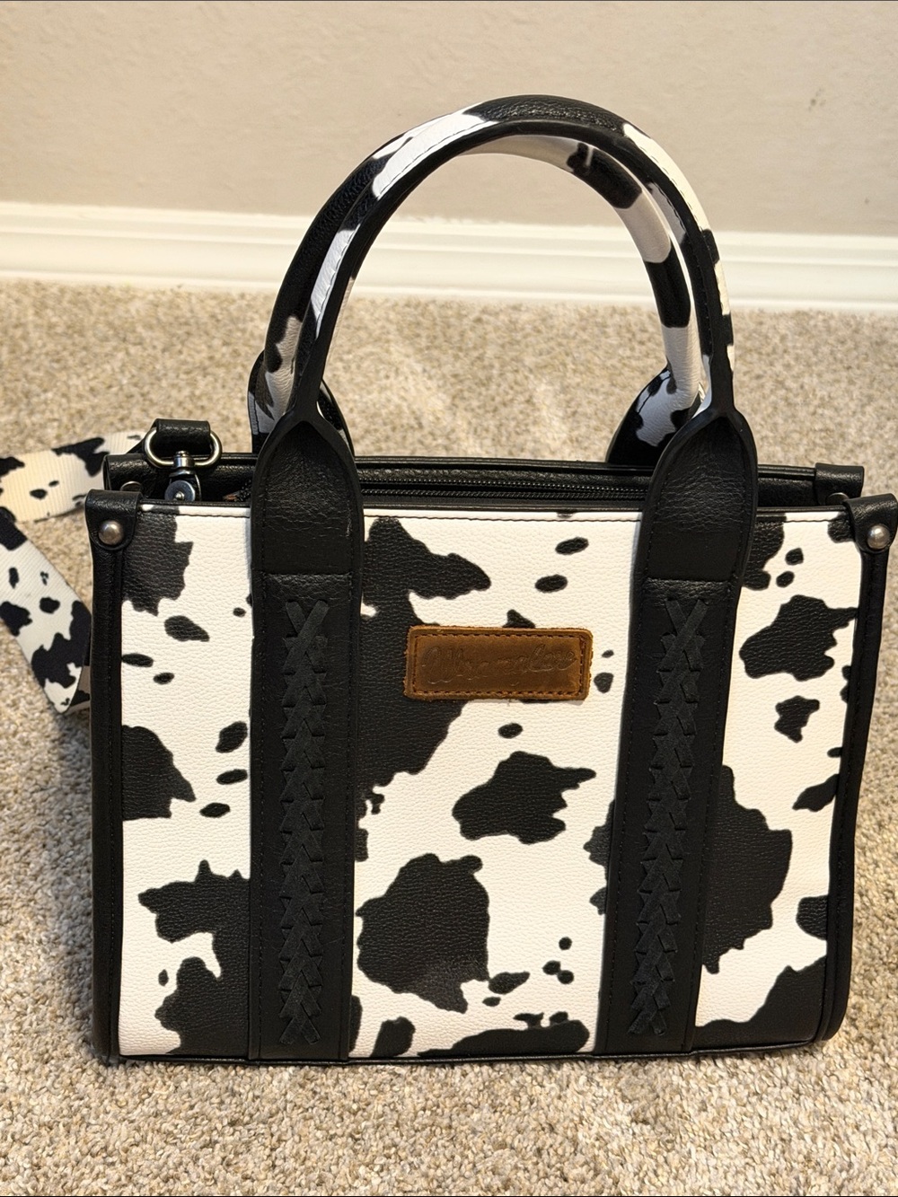 Wrangler Black & White Cow Print Satchel